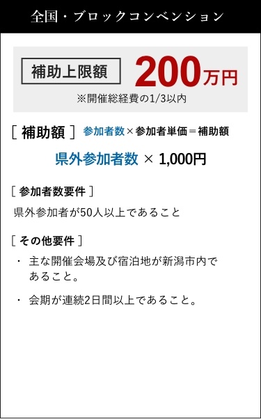 全国・ブロックコンベンション 補助上限額200万円※開催総経費の1/3以内